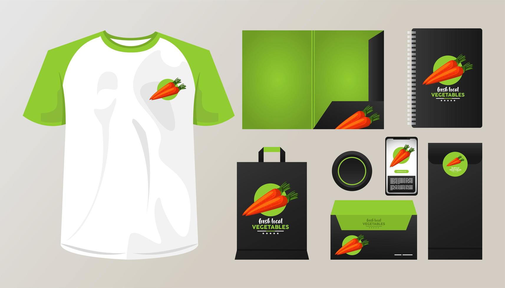 bundle of carrot vegetables mockup elements branding vector