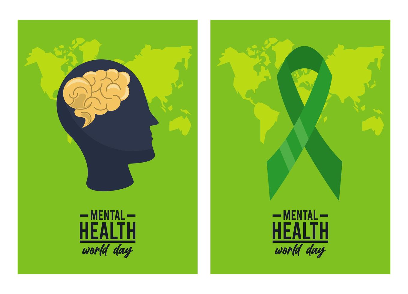 world mental health day campaign with profile and ribbon vector