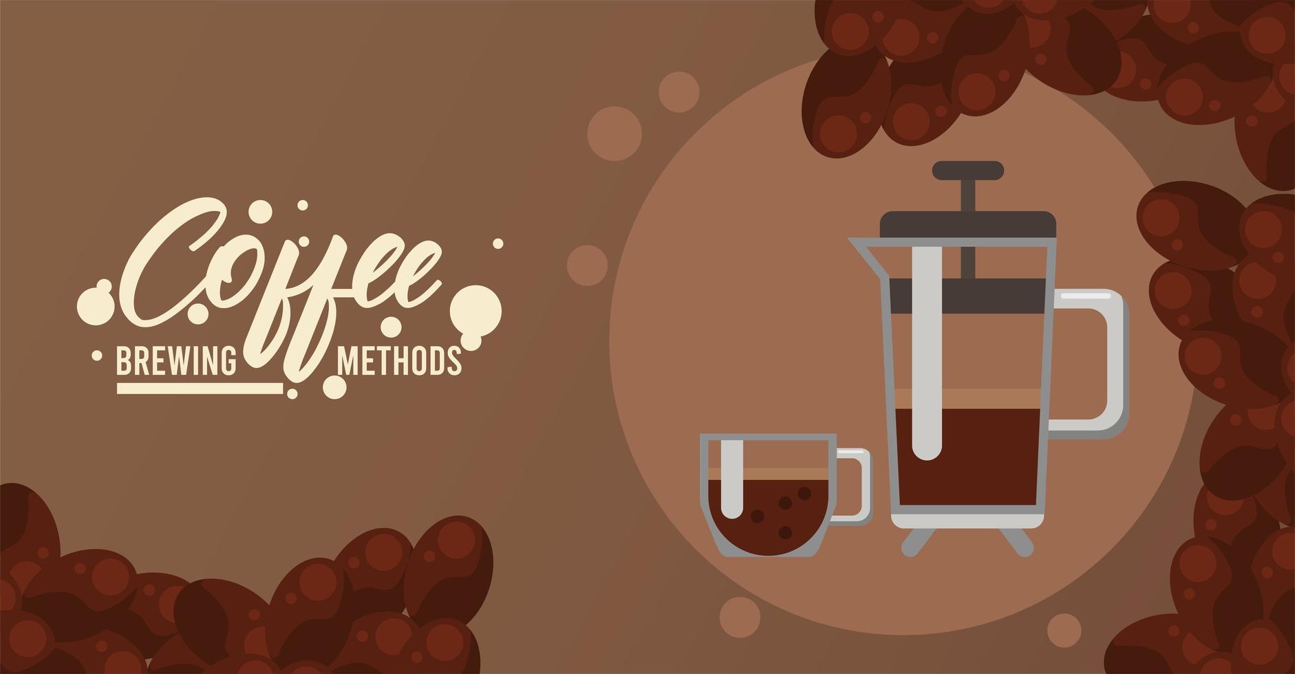 french press coffee brewing method vector