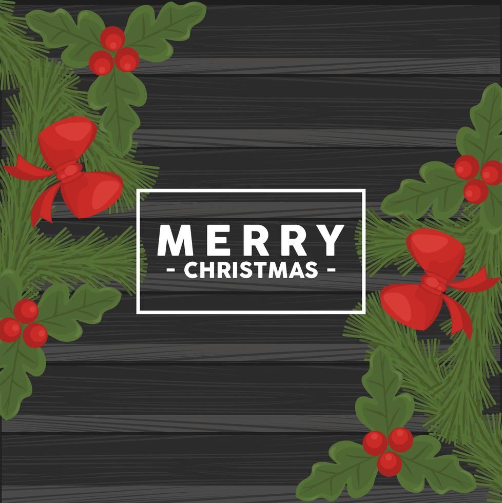 merry christmas lettering in square frame with bows vector