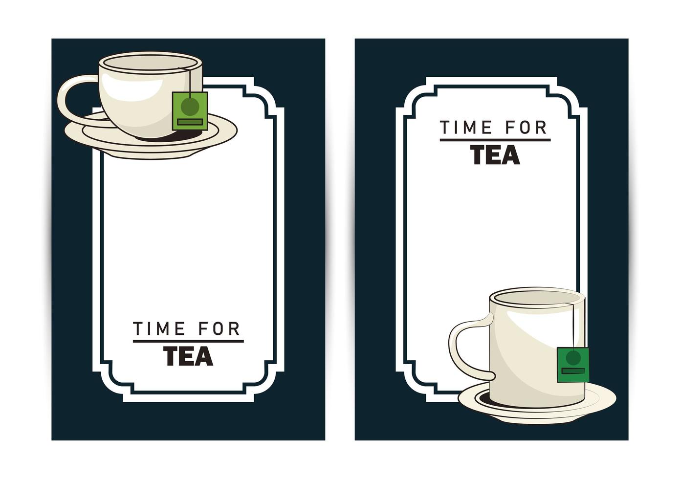 tiempo para el cartel de letras de té con taza y taza vector