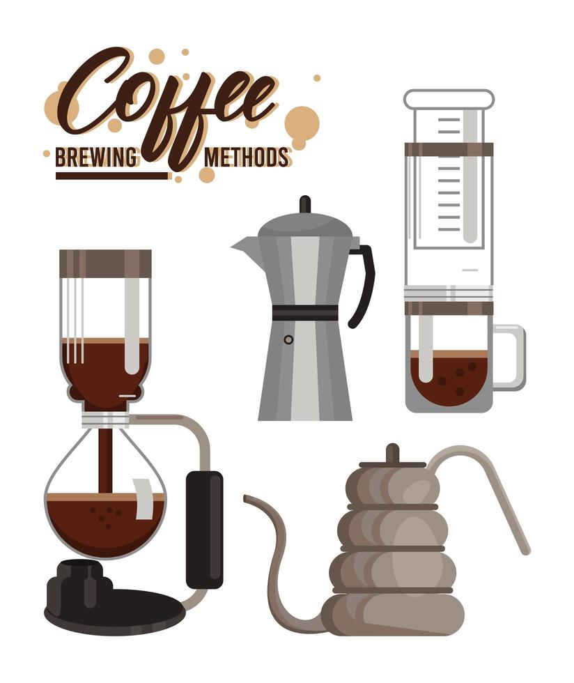 cuatro métodos de preparación de café paquete de iconos vector