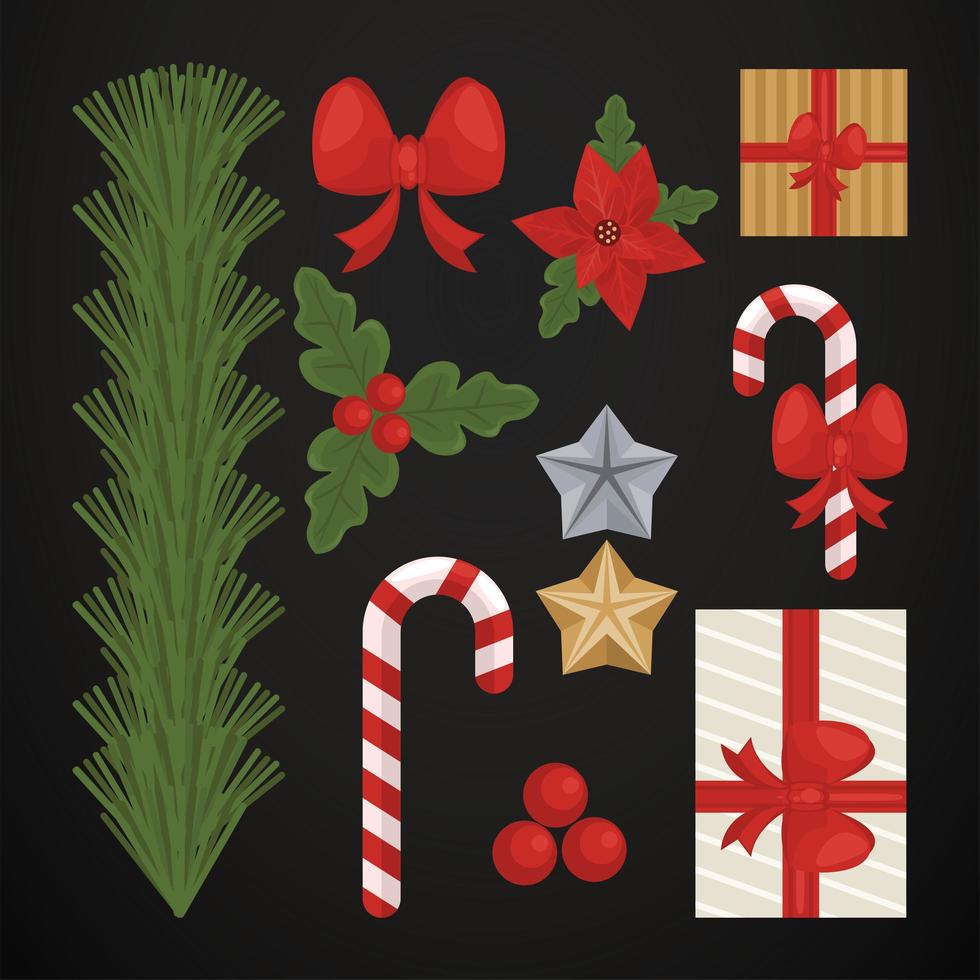 merry christmas card icon set vector