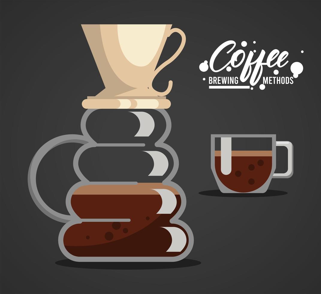 pour over coffee brewing method vector