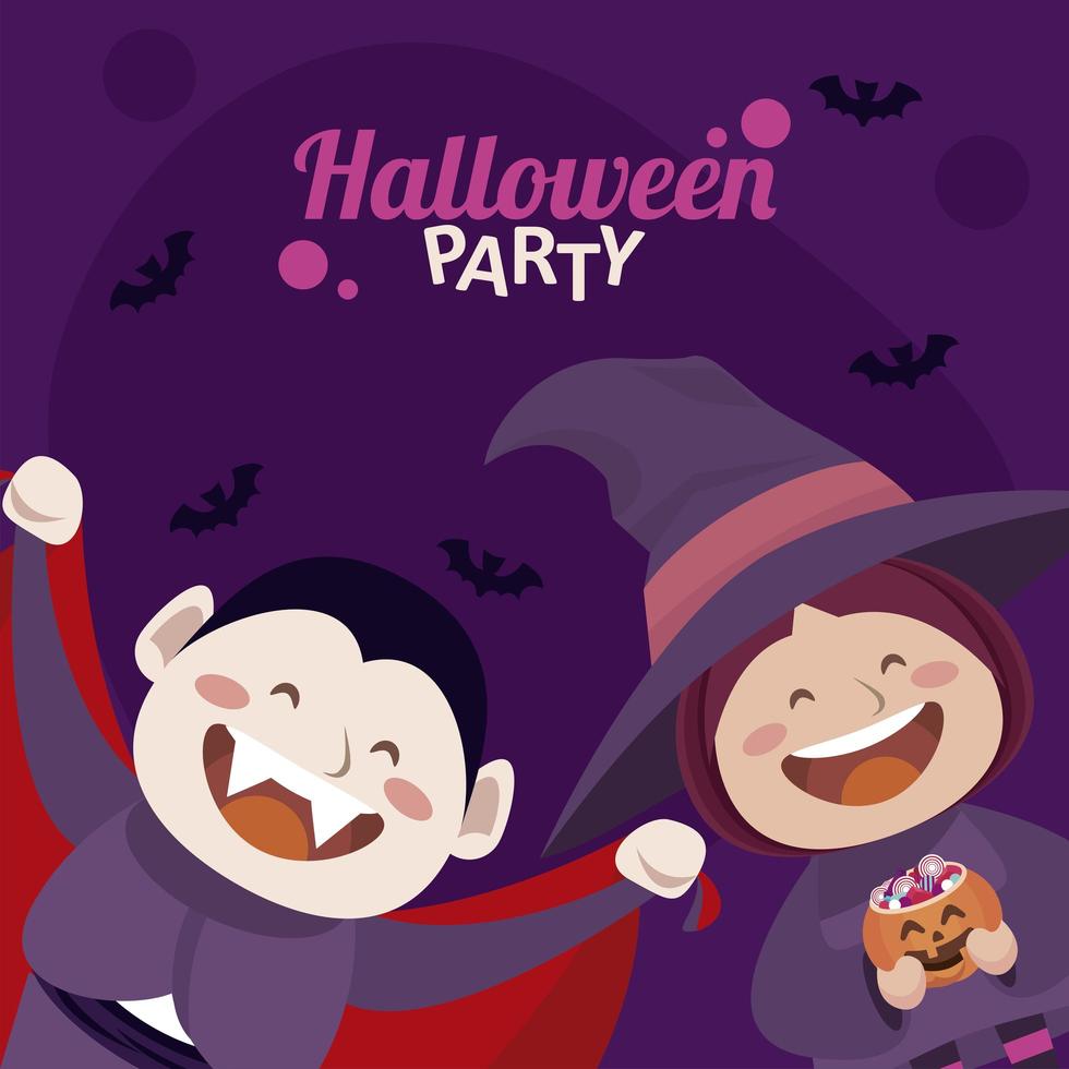 happy halloween party with dracula and witch vector