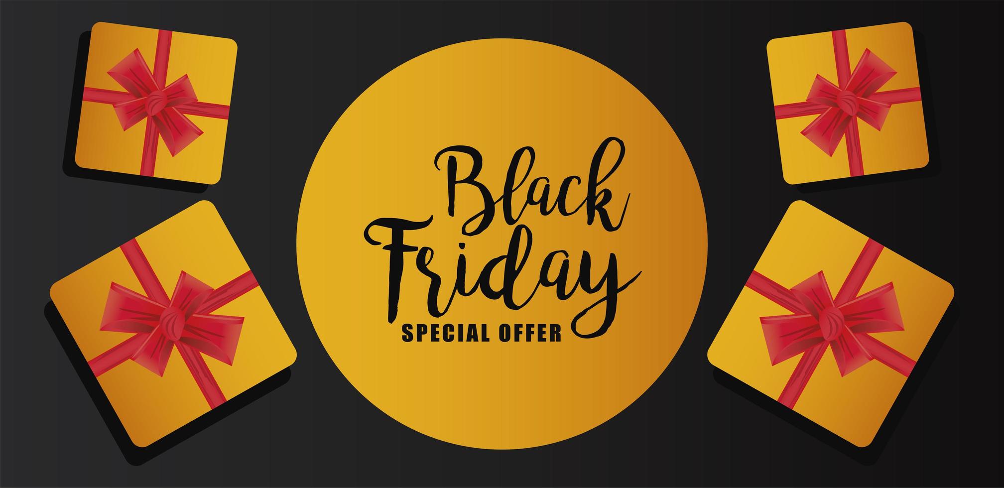 black friday sale banner with golden gifts vector