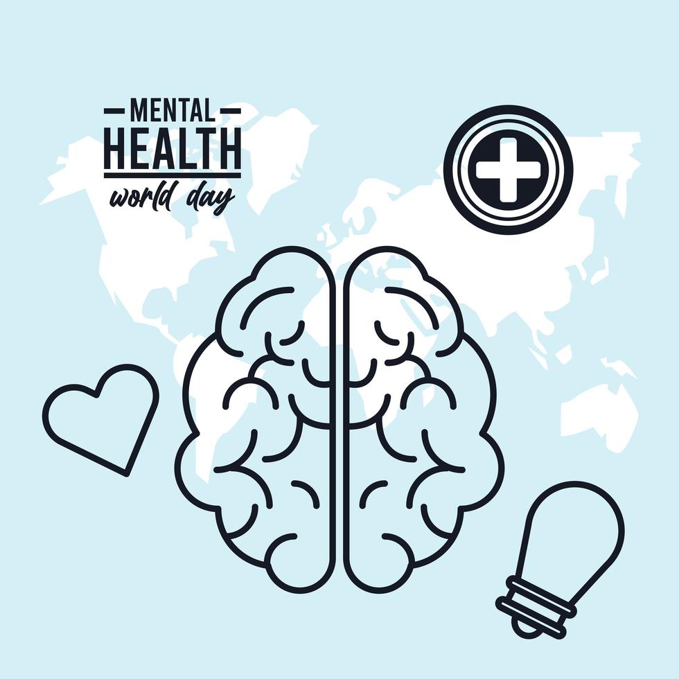 Campaña del día mundial de la salud mental con iconos en el planeta tierra vector