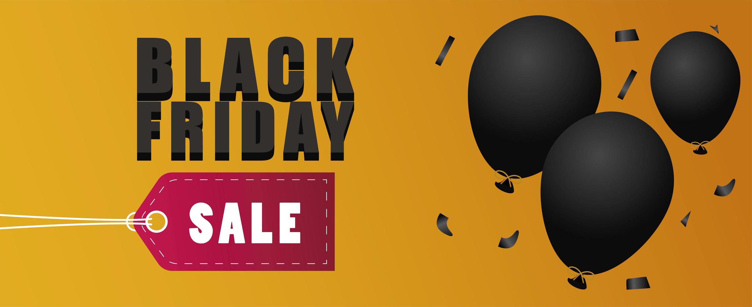 black friday sale lettering banner with balloons helium and tag hanging vector