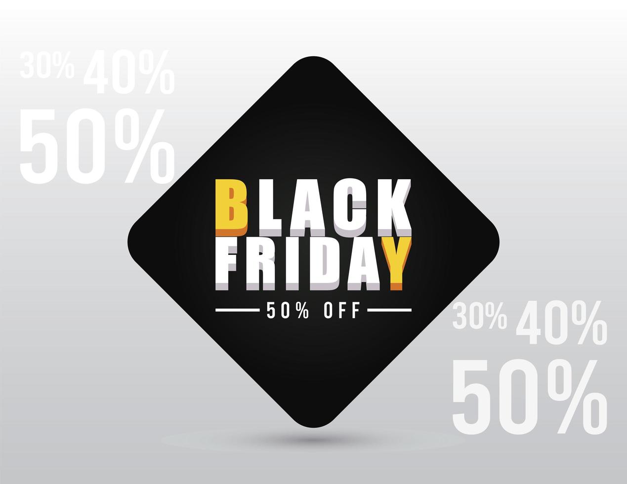 black friday sale banner with isometric lettering and fifty percent vector