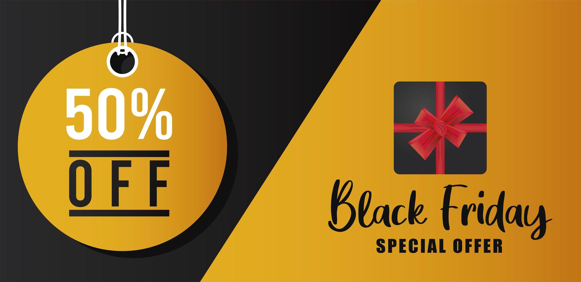 black friday sale banner with lettering in golden circular tag vector