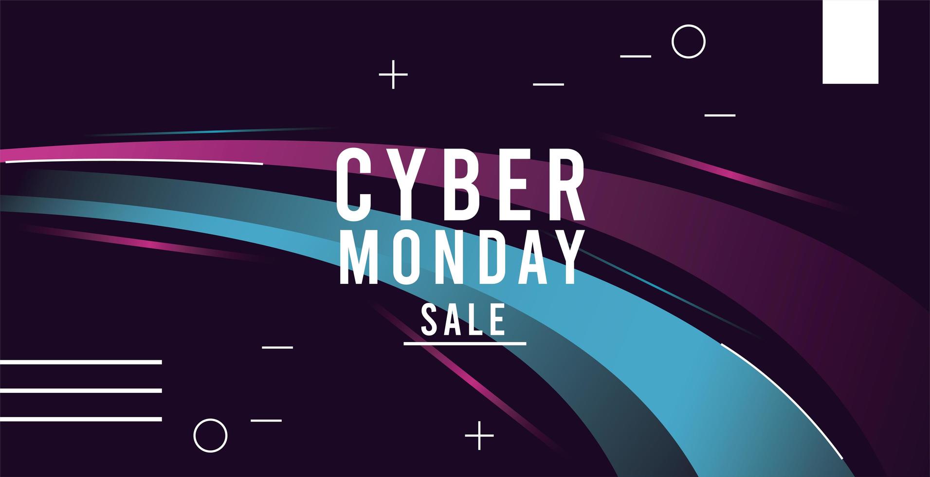 Cartel de venta de Cyber Monday con senderos de colores azul y rosa. vector