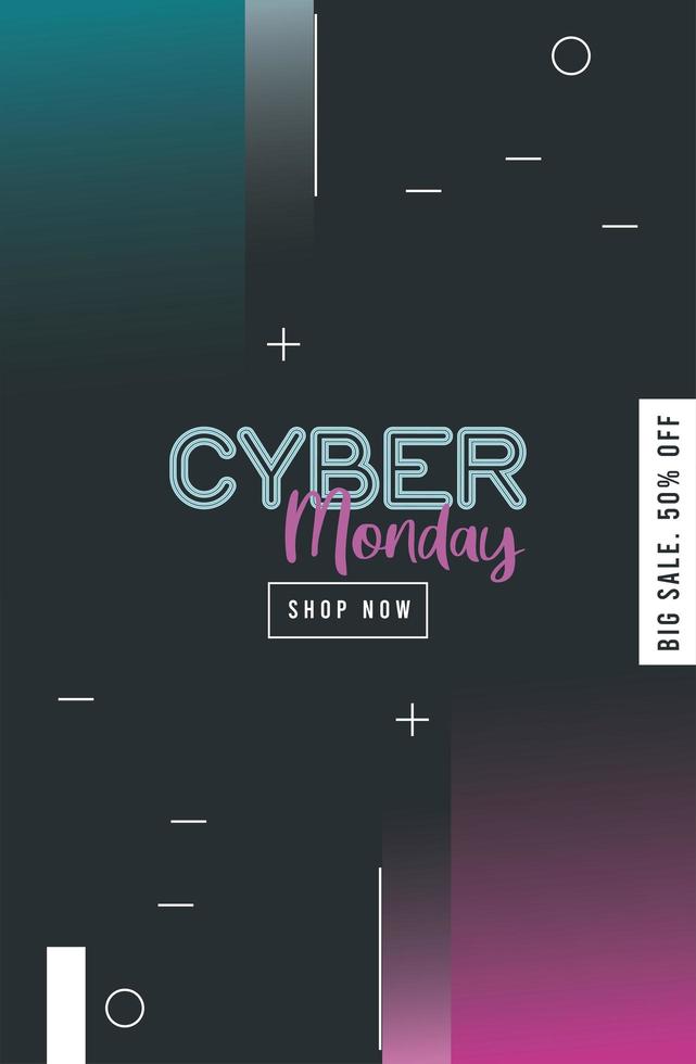 cyber monday sale poster with pink and blue background vector