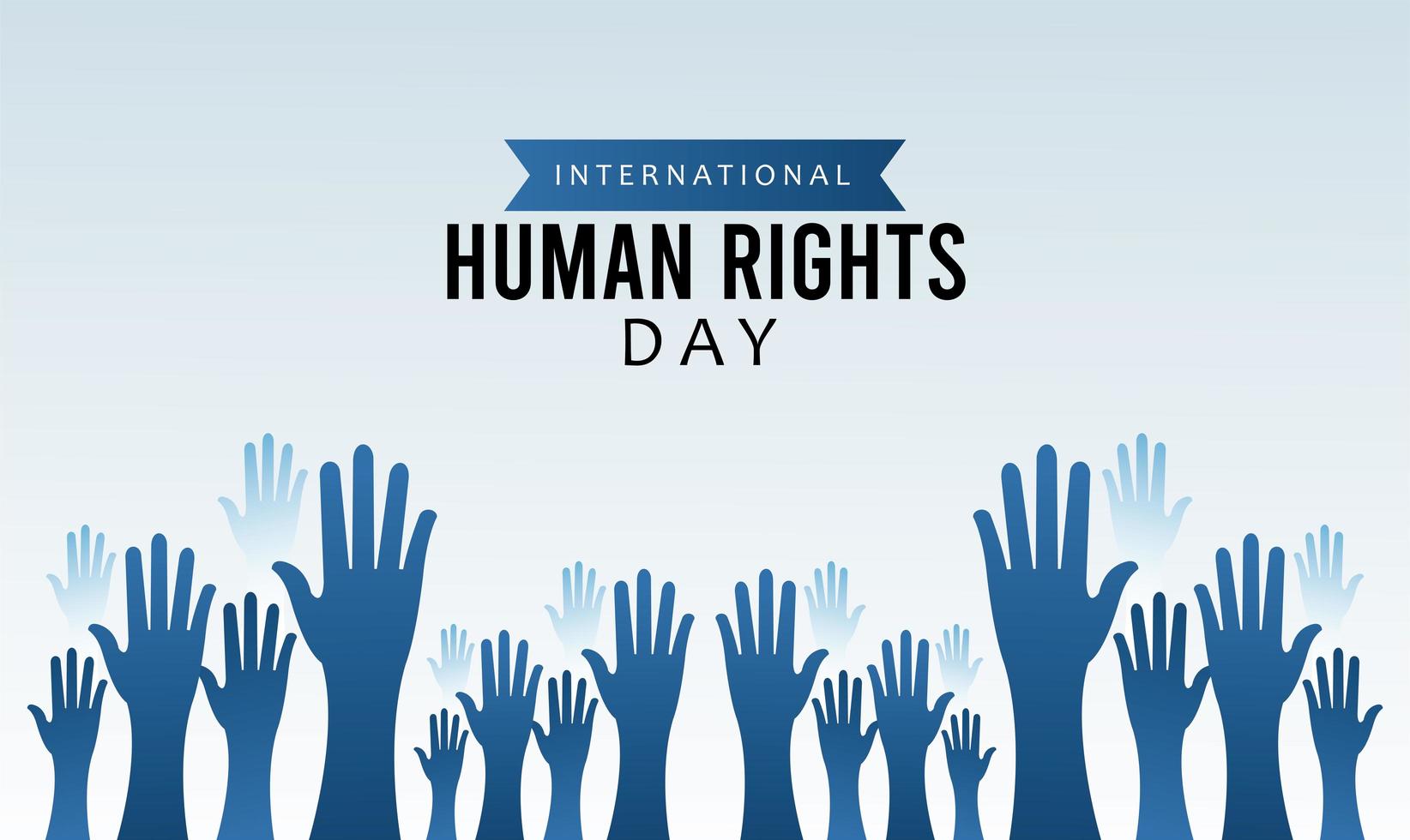 human rights day poster with hands up silhouette vector