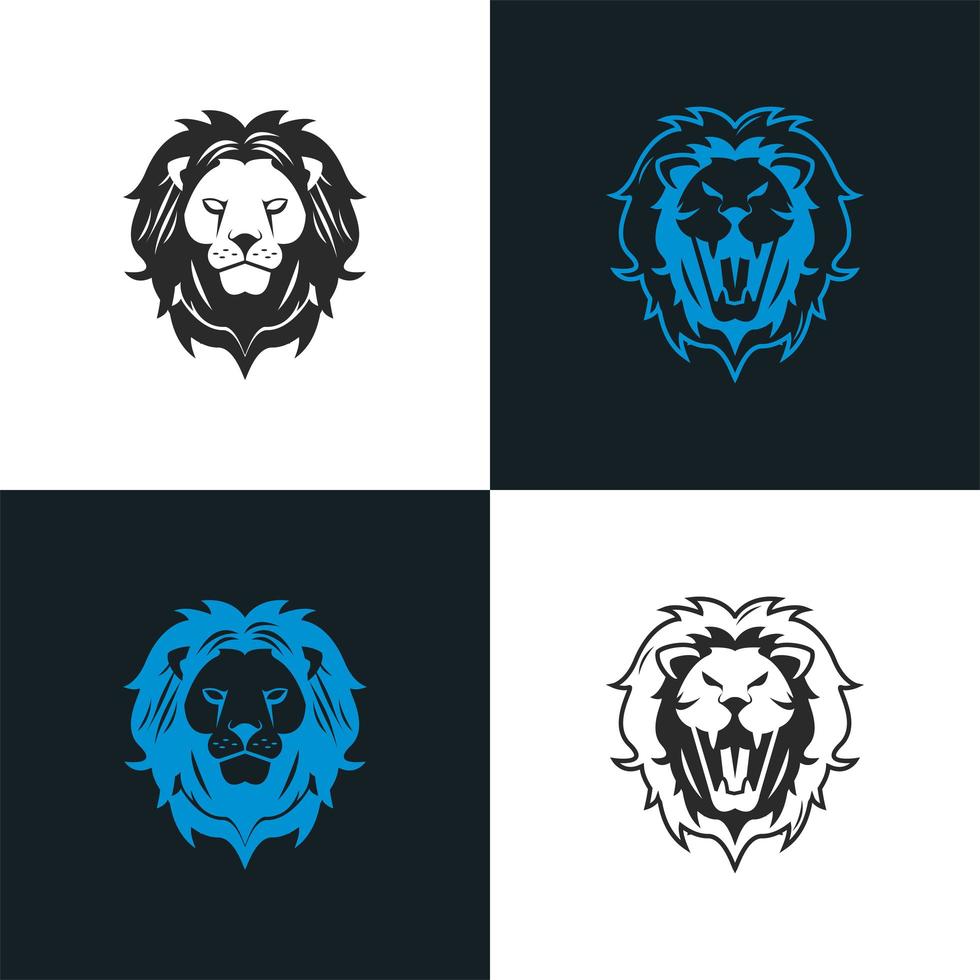 heads of lions as blue and black icons vector