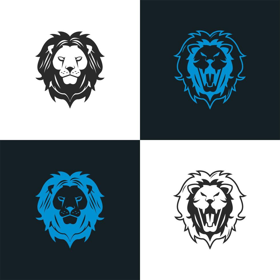 cabezas de leones como iconos azules y negros vector