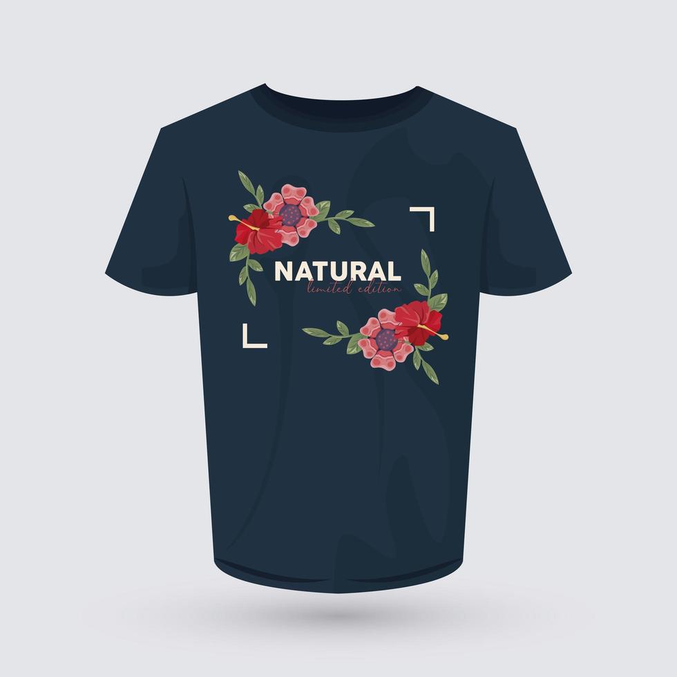 natural word shirt print with flowers vector