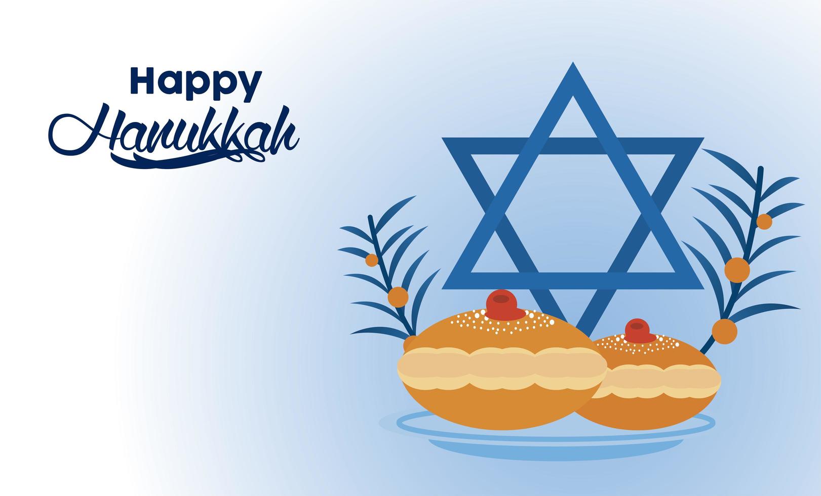 happy hanukkah celebration with jewish star and bread vector