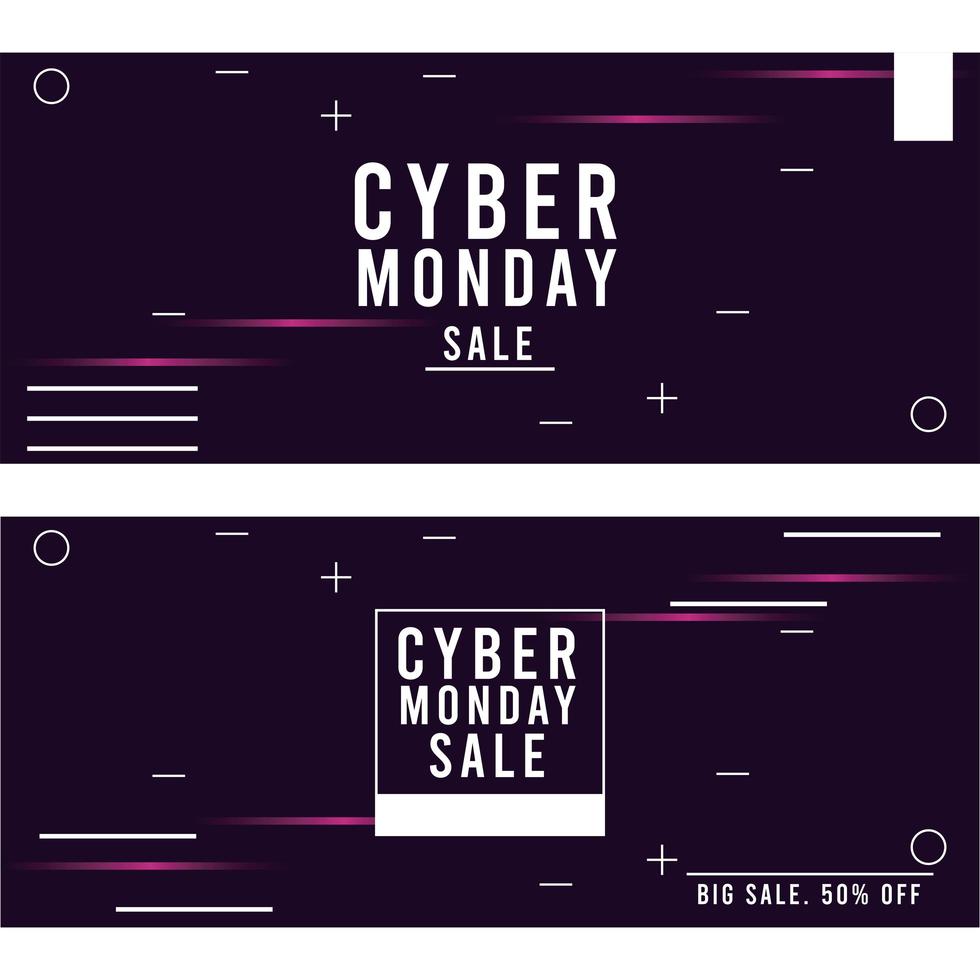 cyber monday sale posters with pink lines vector