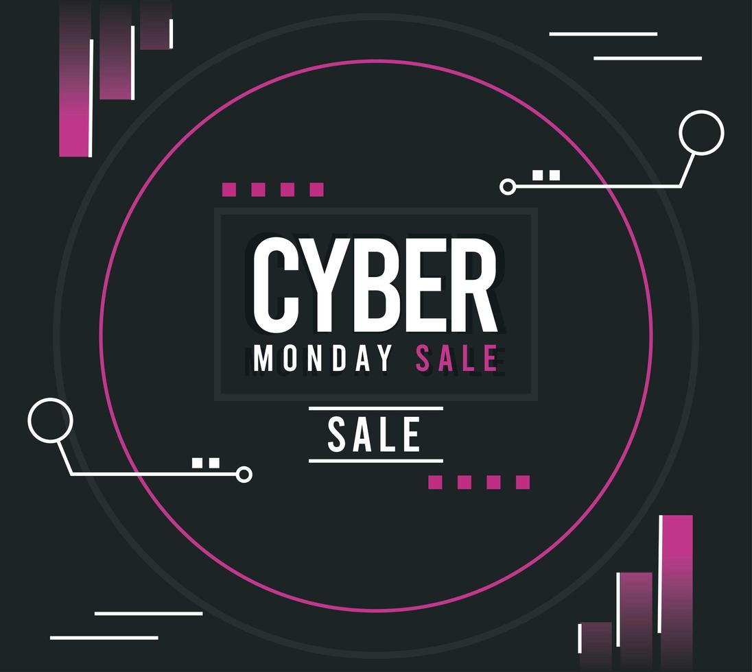 cartel de venta de cyber monday con marco circular vector