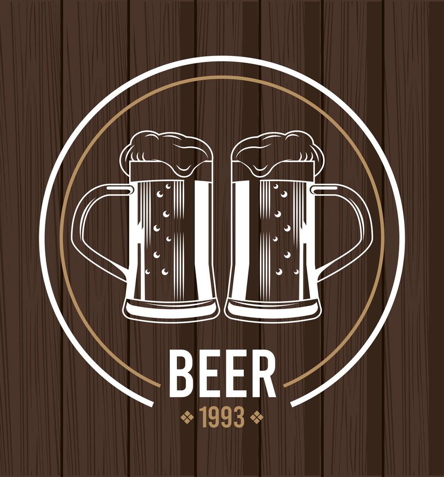 beers mugs in wooden background vector
