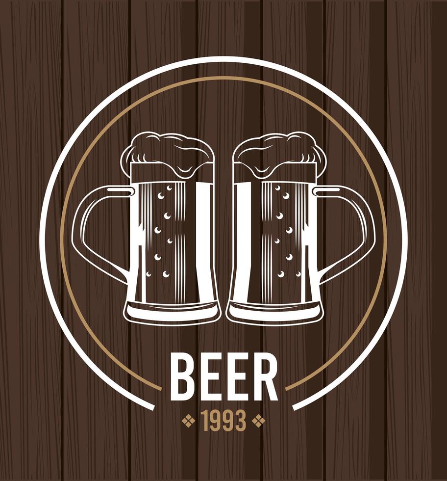 beers mugs in wooden background vector