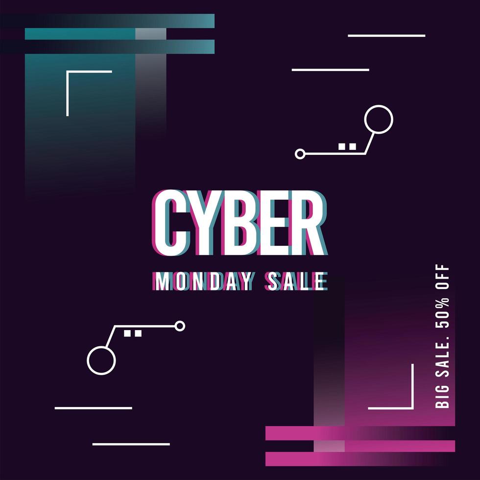 cyber monday sale poster with pink and blue background vector