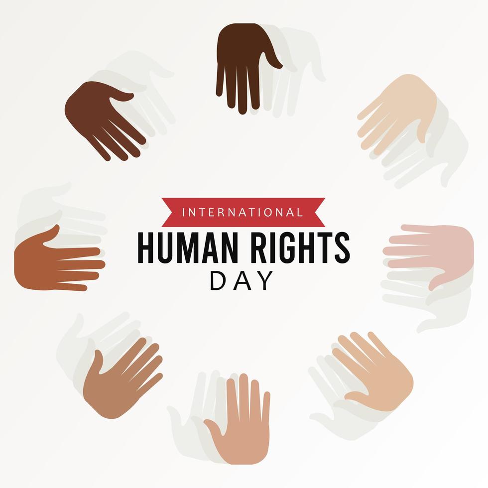 cartel del día de los derechos humanos con manos interraciales vector