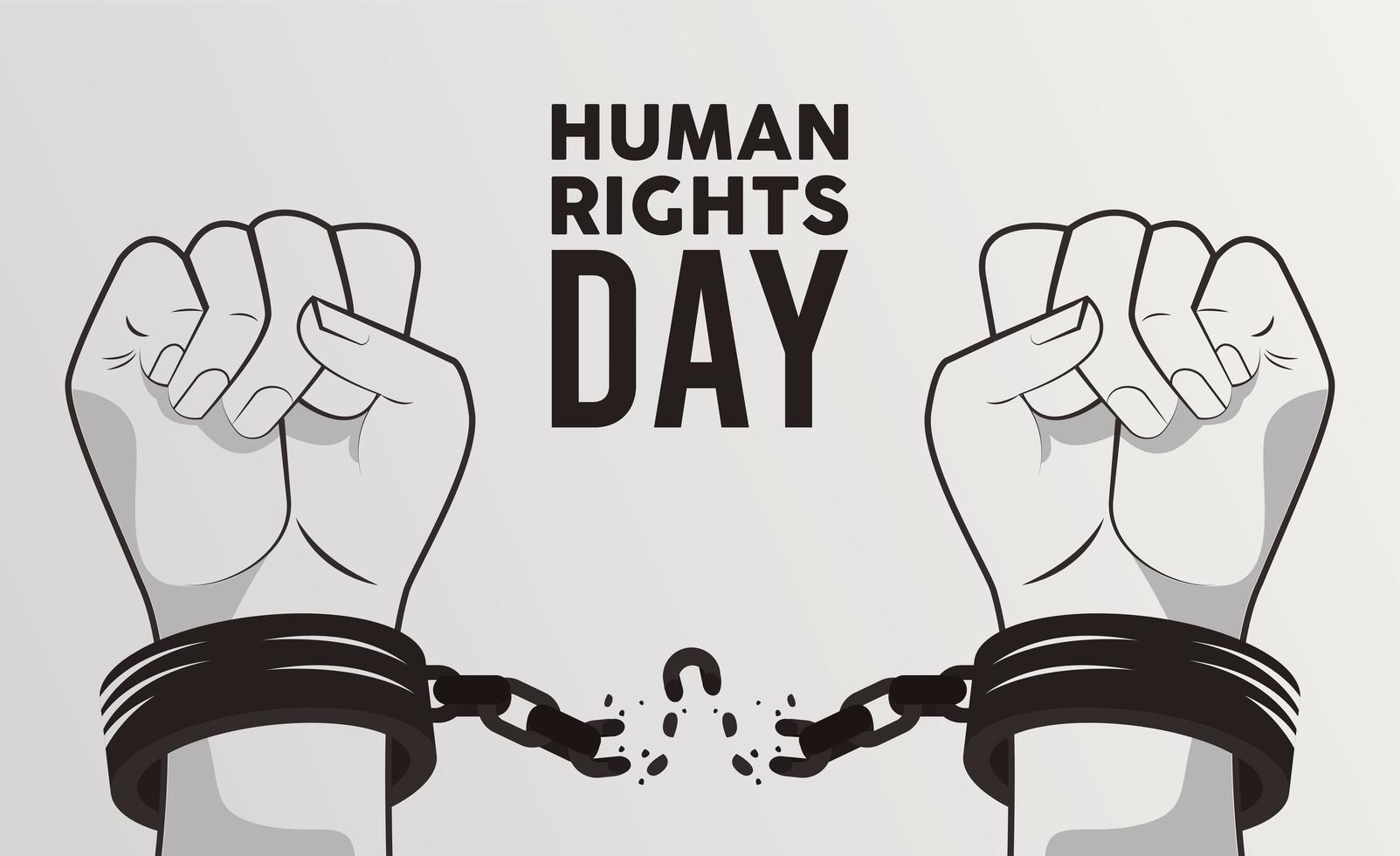 human rights day poster with hands breaking handcuffs vector