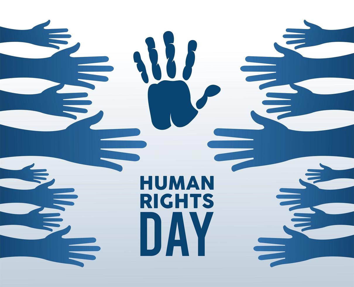 human rights day poster with hands up silhouette vector