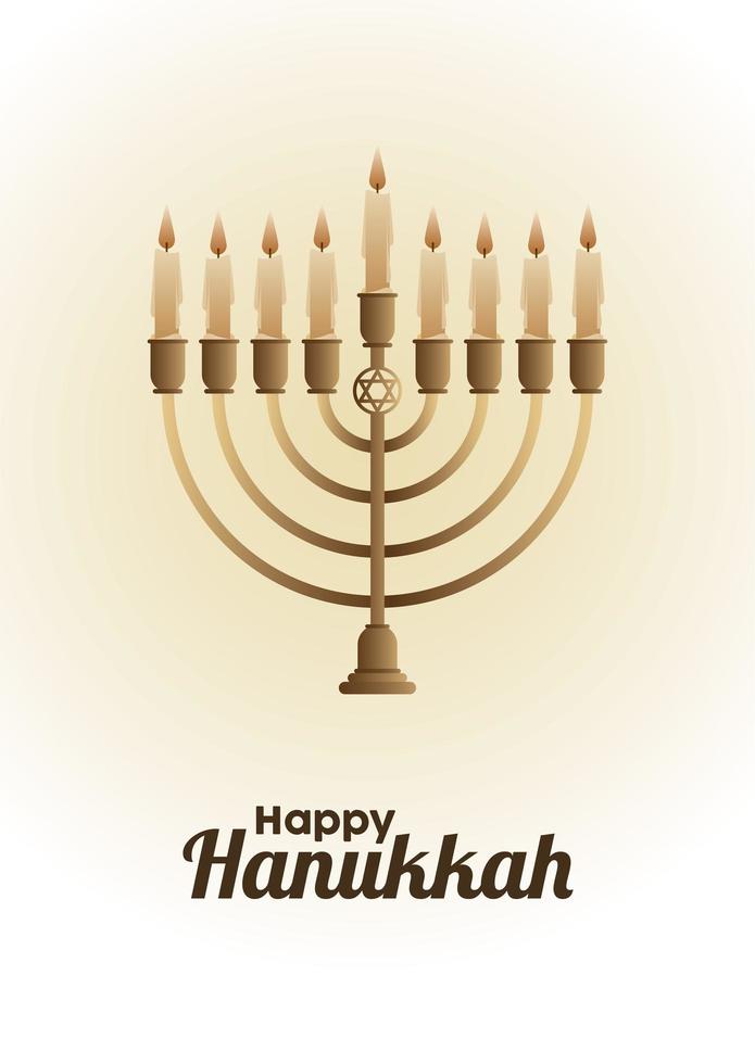 feliz celebración de hanukkah con candelabro dorado vector