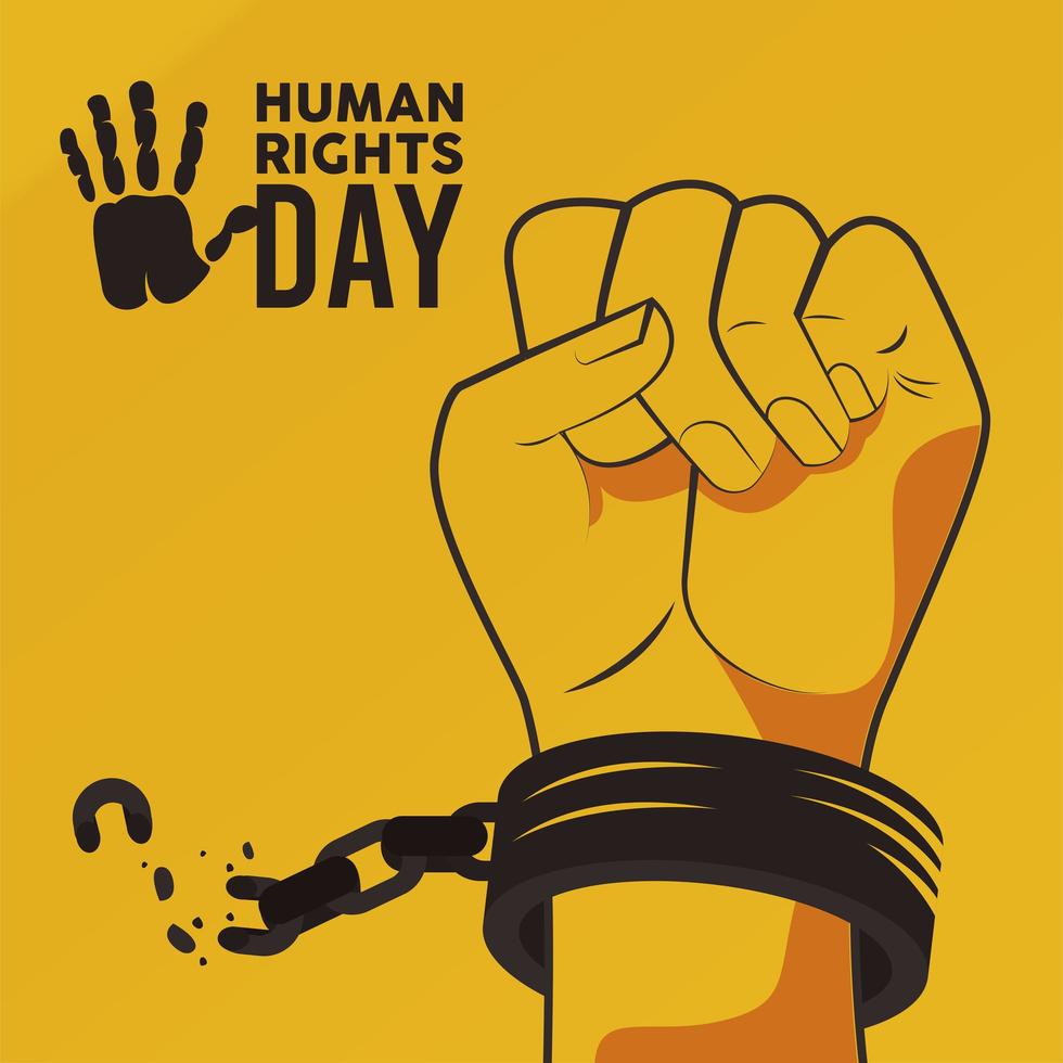 human rights day poster with hand breaking handcuffs vector