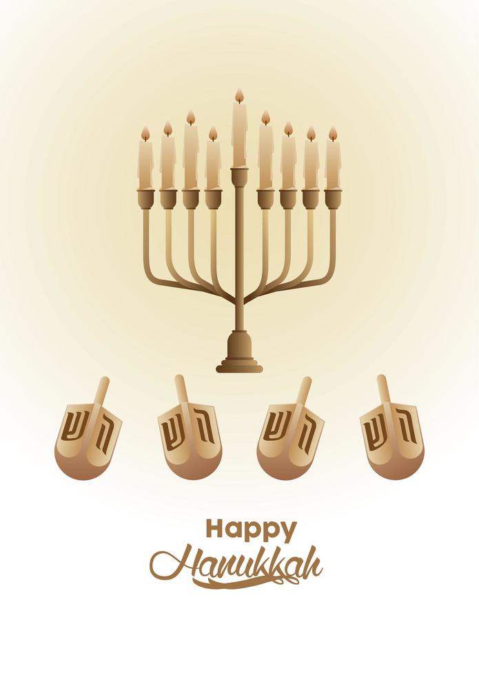 feliz celebración de hanukkah con candelabro y dreidel vector