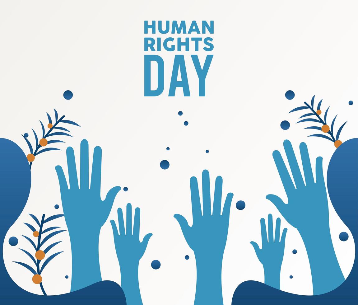 cartel del día de los derechos humanos con silueta de manos arriba vector