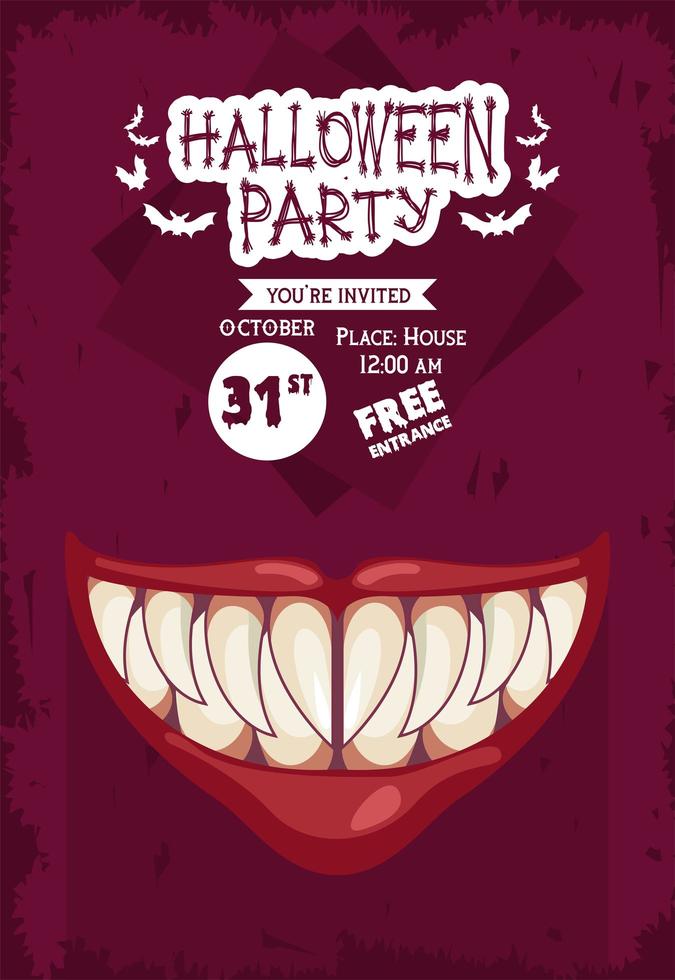 halloween horror party celebration poster with mouth vector