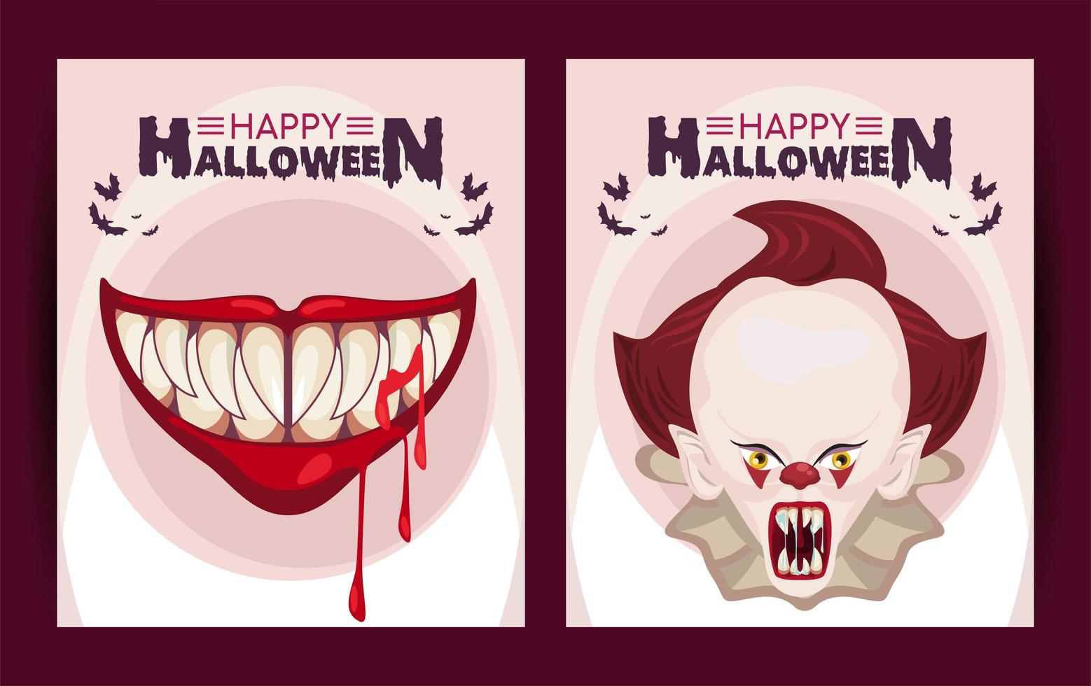 happy halloween horror celebration poster with clown and mouth vector