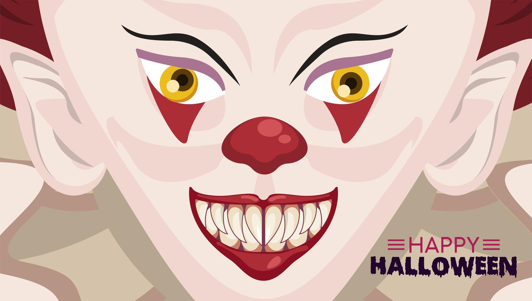 happy halloween horror celebration poster with clown evil vector