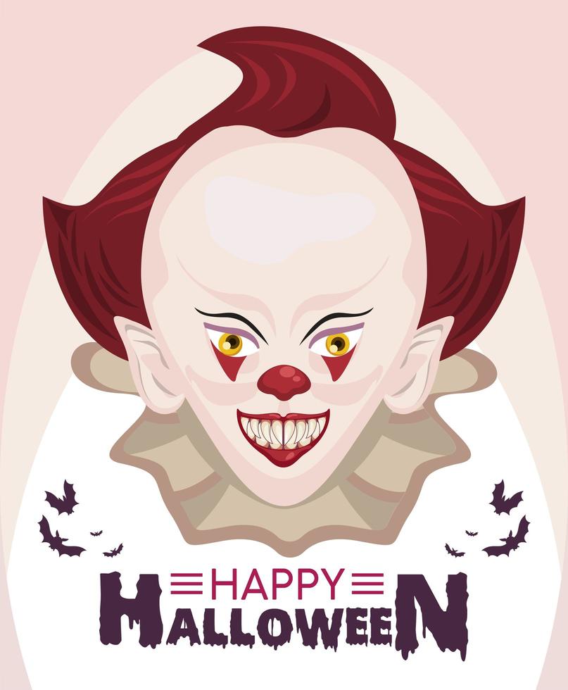 cartel de celebración de horror de halloween feliz con payaso malvado vector