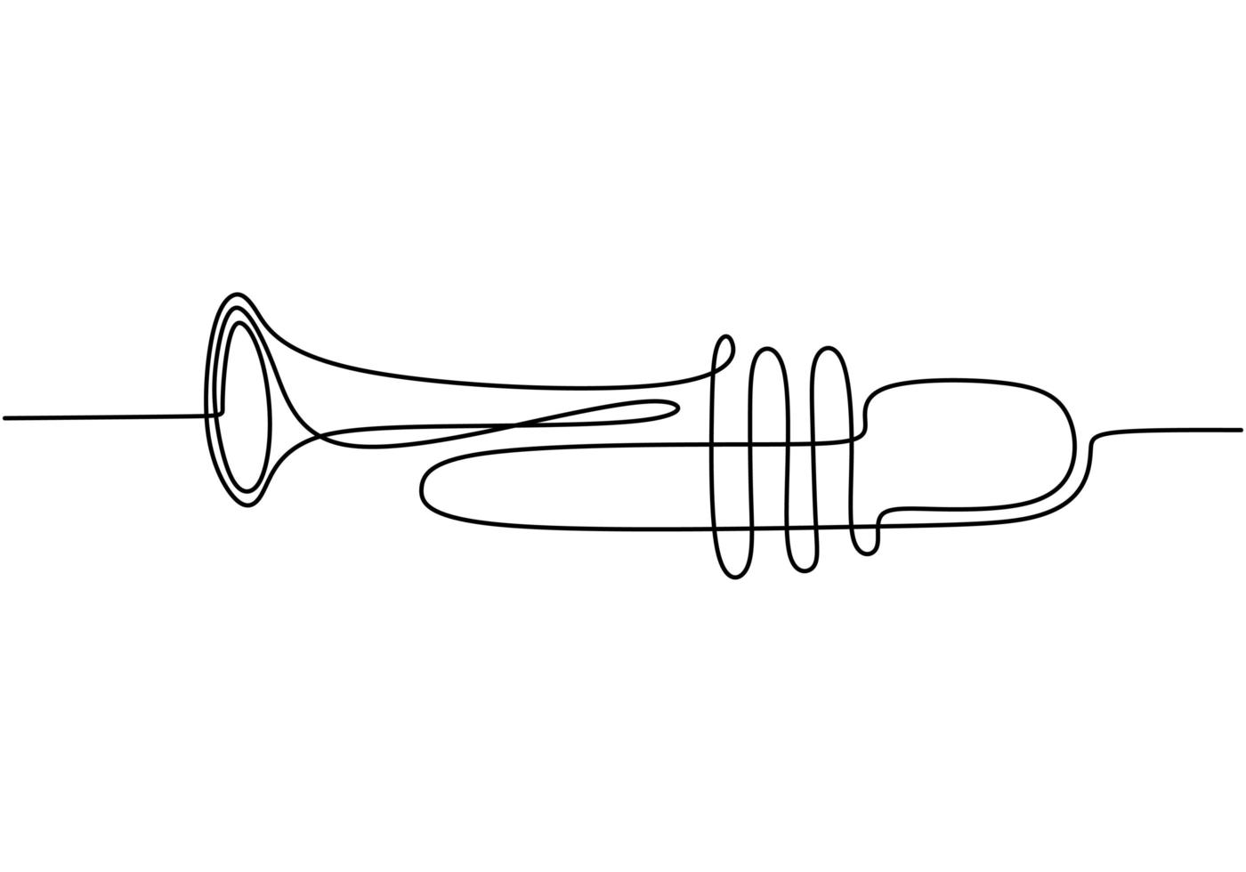 Trumpet one line drawing. Continuous single hand drawn minimalism, vector illustration classical jazz music instrument
