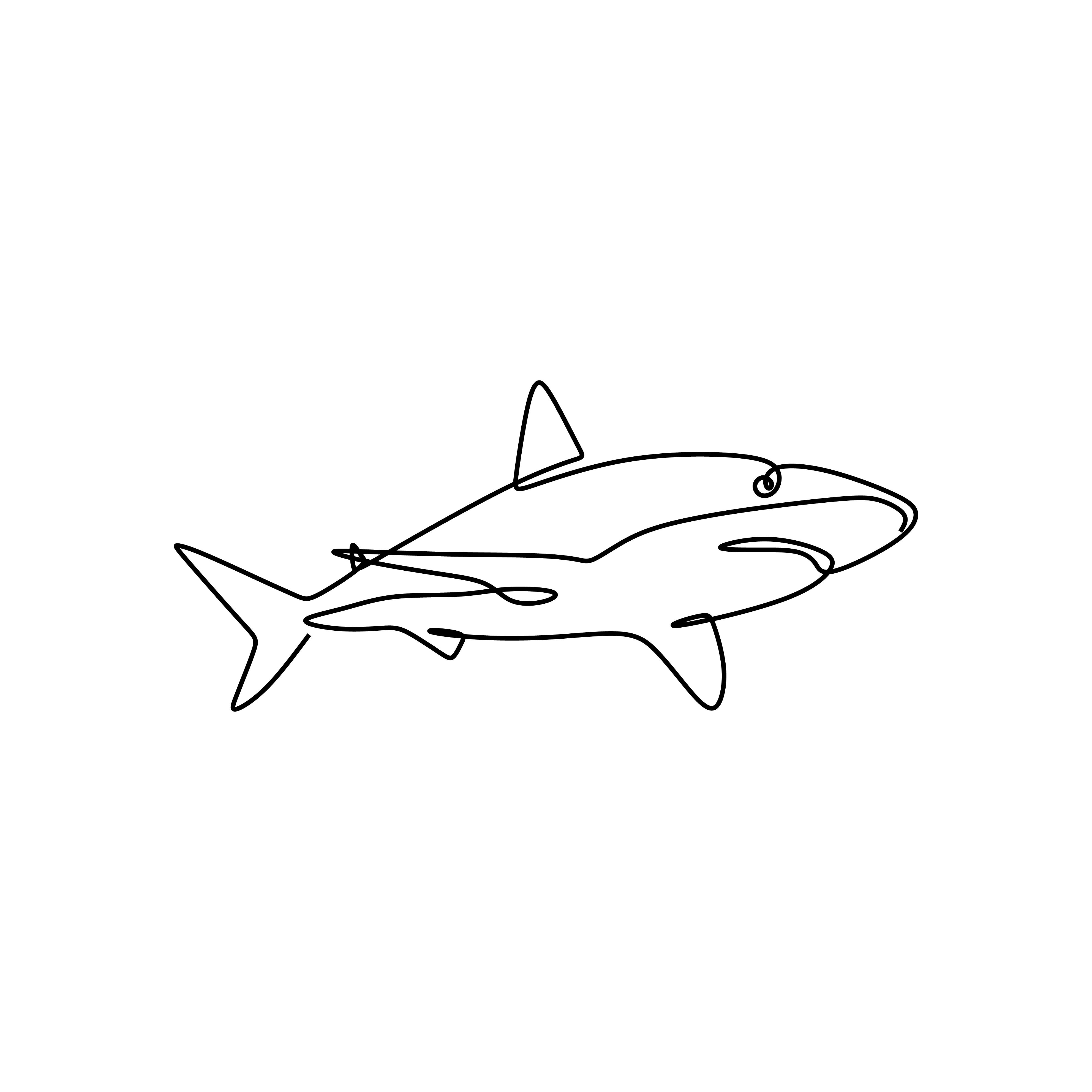 pez tiburón, silueta de diseño de dibujo de una línea. Ilustración de vector de logotipo, bueno para emblema, cartel, tatuaje con estilo minimalista. 1956897 Vector en Vecteezy