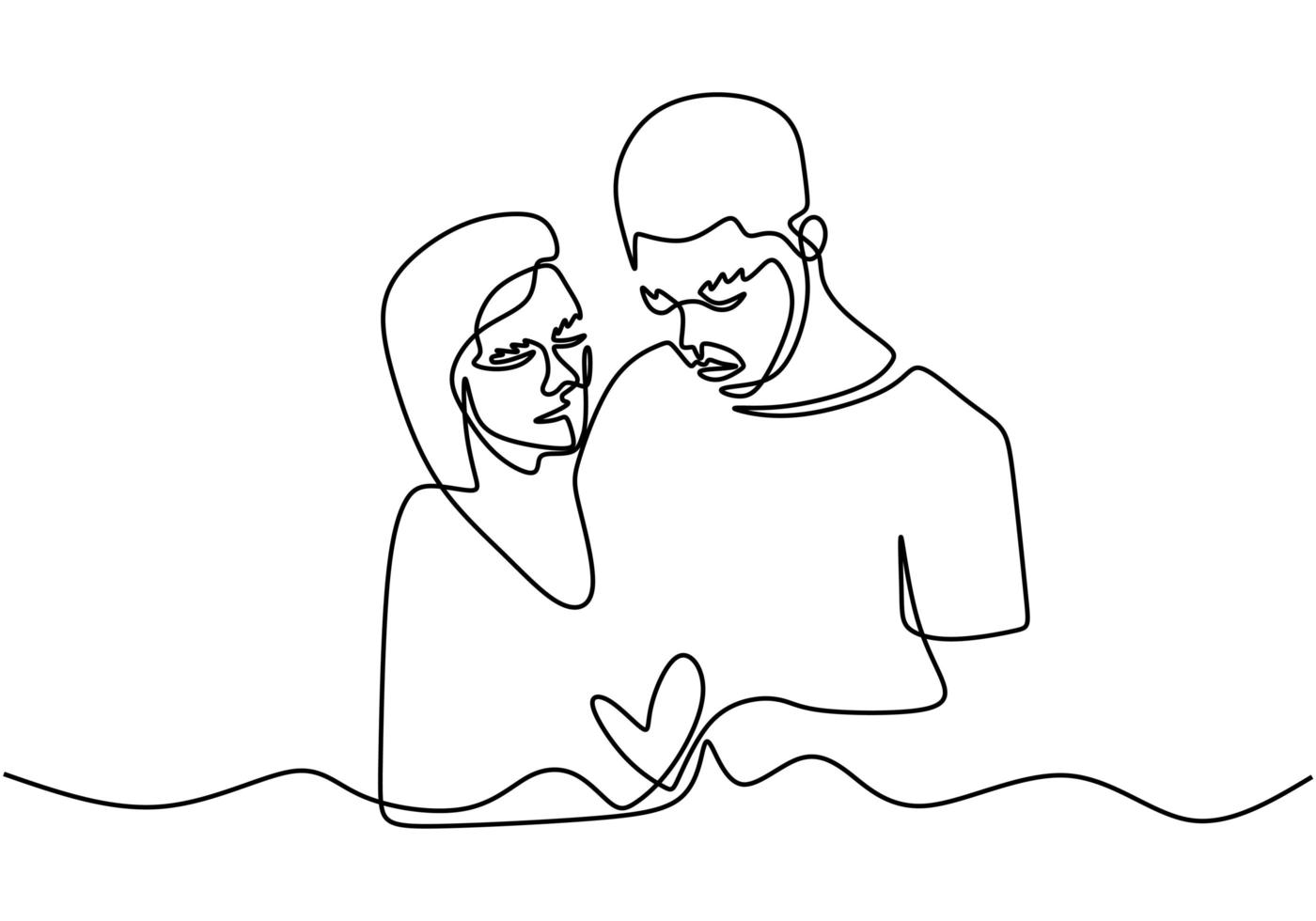 Continuous one line drawing. Loving couple woman and man in love relationship. Vector illustration, minimalism style.