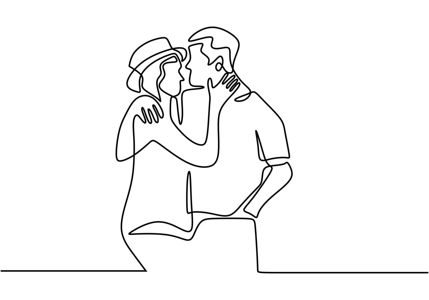 Continuous one line drawing. Loving couple woman and man in love relationship. Vector illustration, minimalism style.