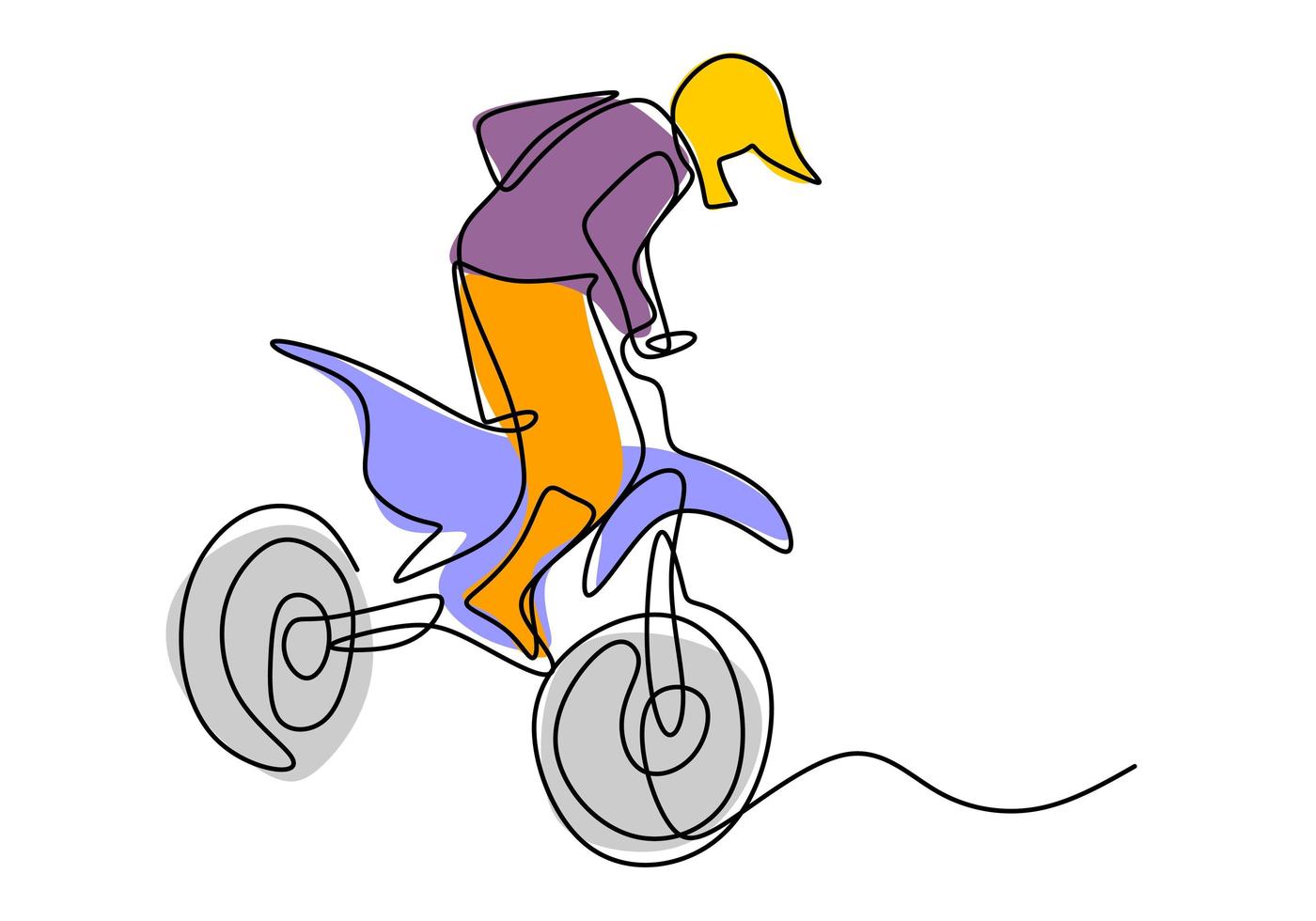 Single continuous line drawing of young motocross rider climb the hill at full speed. Extreme sport race concept. vector