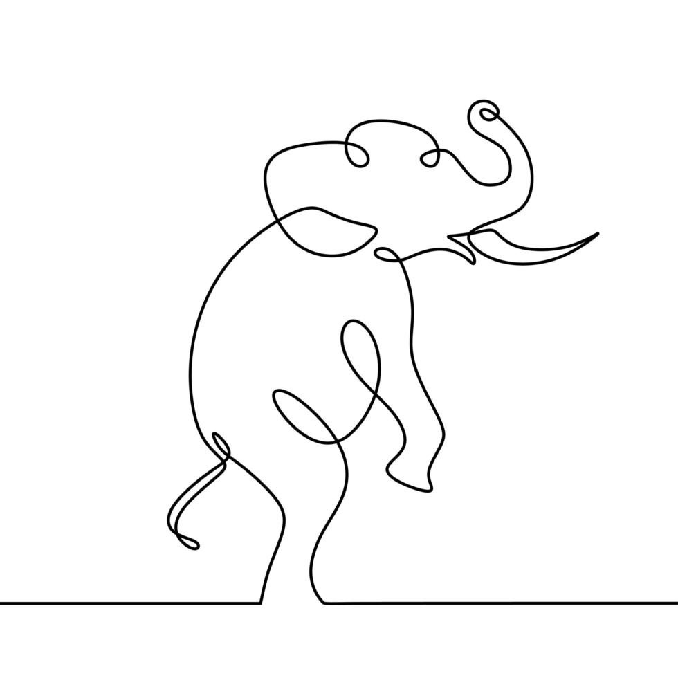 Elephant standing, one line drawing. Vector illustration zoo animal minimalism style.