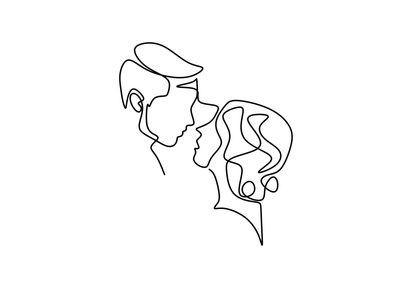 Continuous one line drawing. Loving couple woman and man in love relationship. Vector illustration, minimalism style.