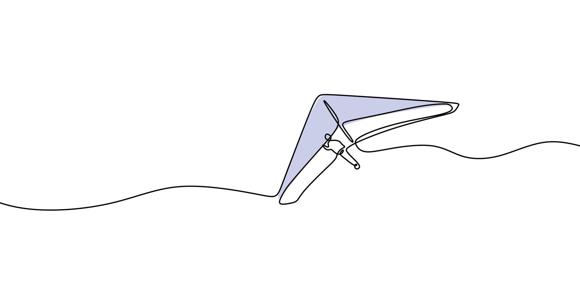 Hang gliding one line drawing, an air sport or recreational activity in which a pilot flies a light. vector