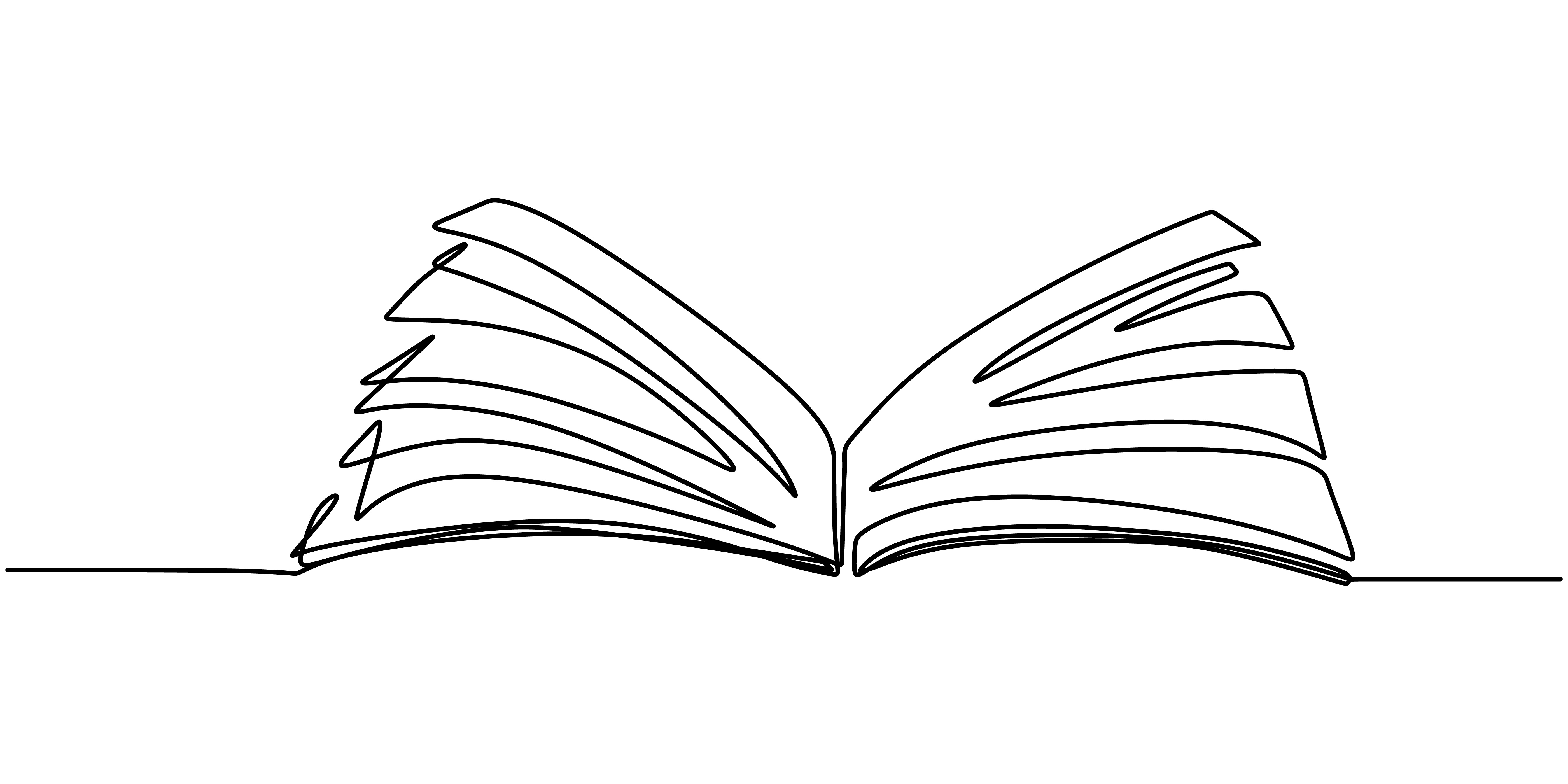 One line drawing, open book. Vector object illustration