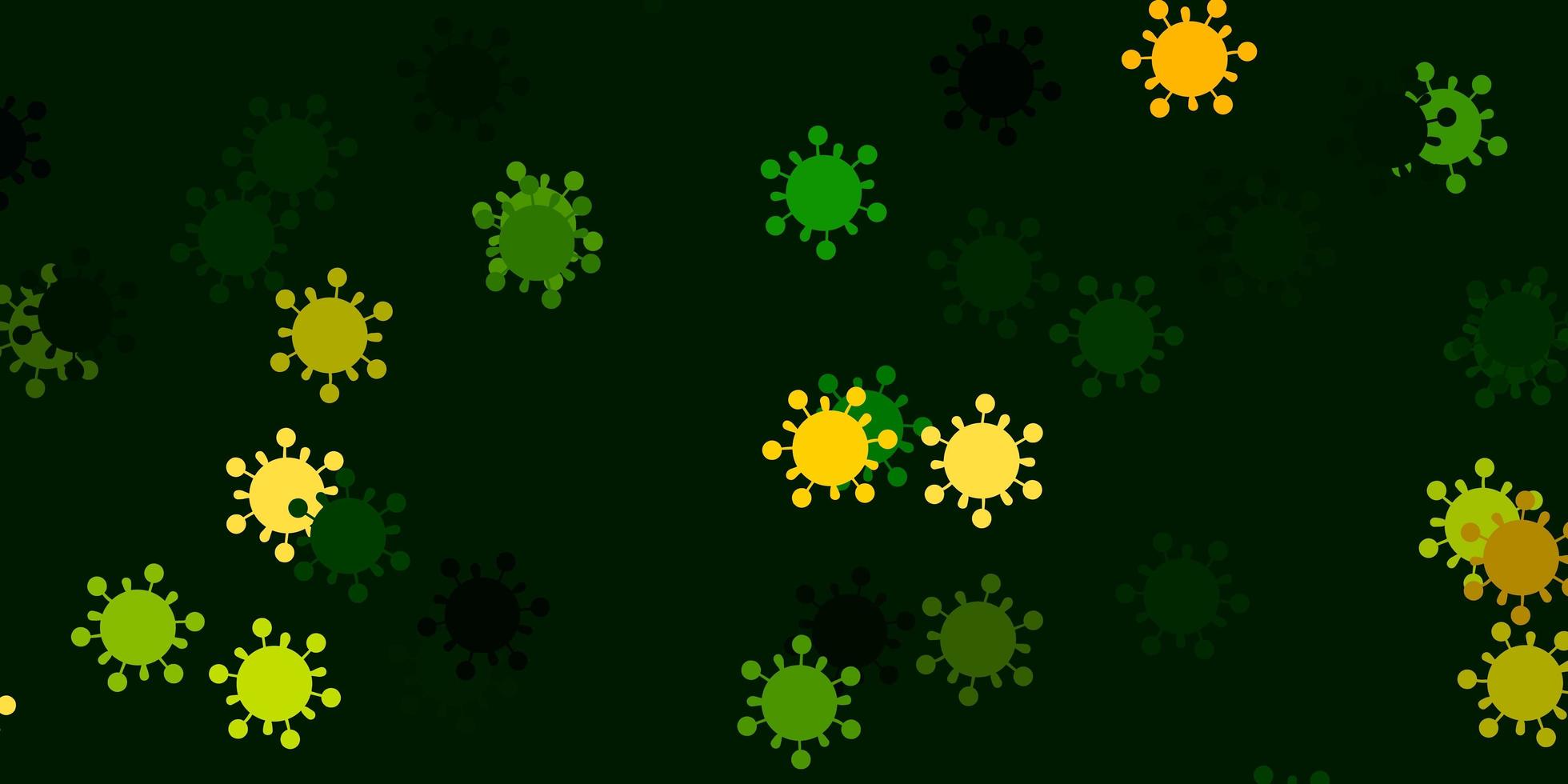 patrón de vector verde claro, rojo con elementos de coronavirus.