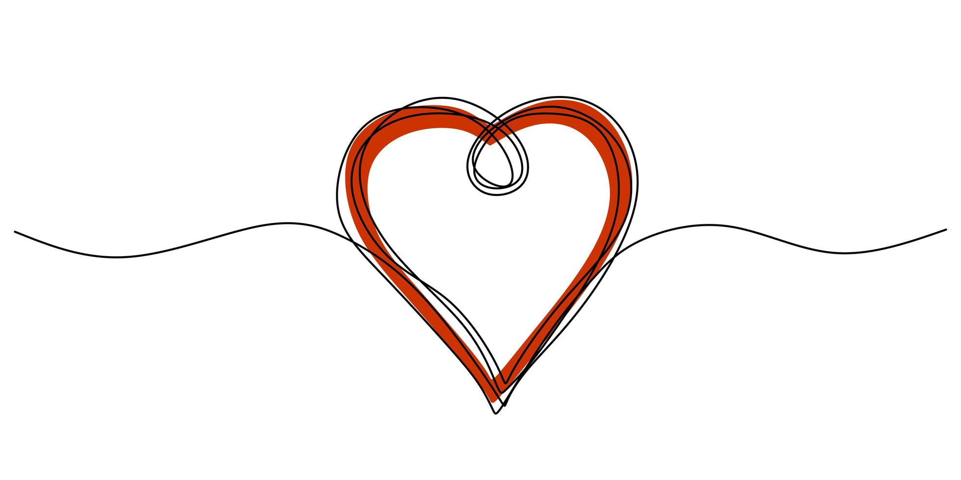 dibujo continuo de una línea de corazón. símbolo del amor garabato minimalismo dibujado a mano, arte lineal artístico con textura de lápiz. vector