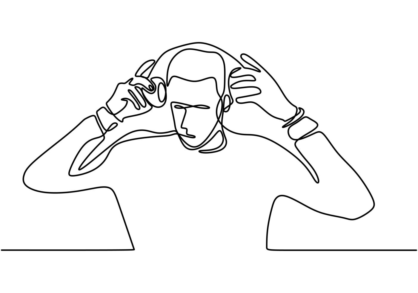 Retrato de hombre en auriculares - un dibujo de línea continua vector