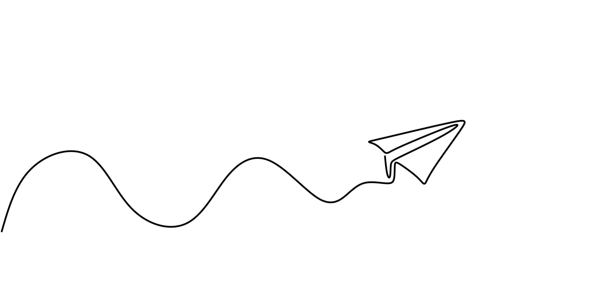 Paper plane continuous one line drawing, minimalism vector illustration. Symbol of creative and travel